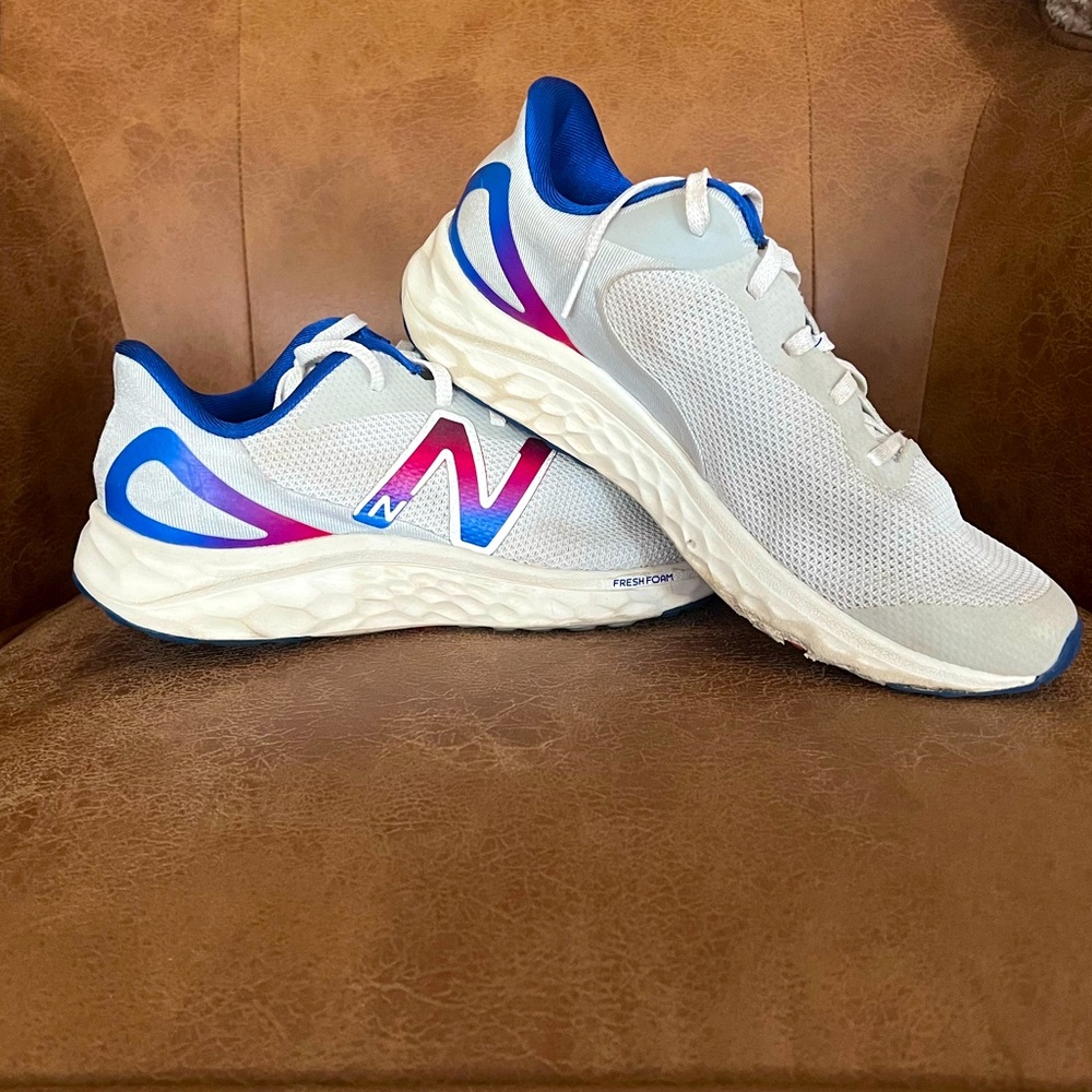 New Balance White and Blue Running Shoes